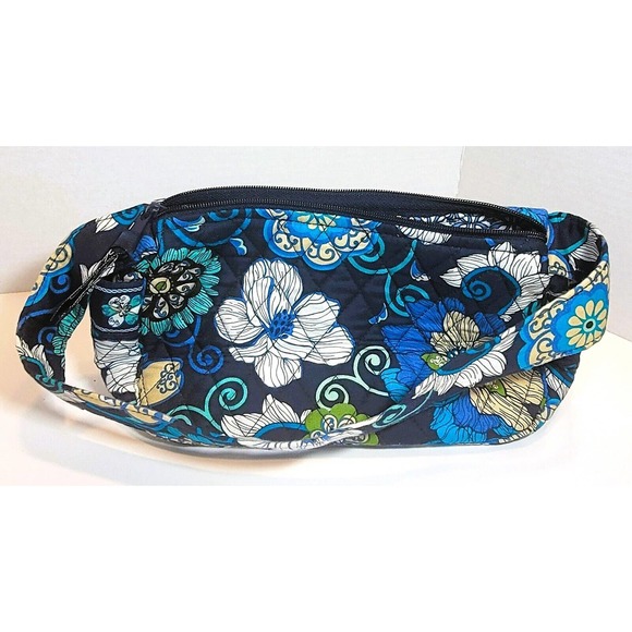 Vera Bradley MOD FLORAL BLUE Zip Purse Shoulder Bag Baguette Side Pockets - Picture 5 of 8